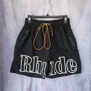 Rhude Black Logo Swim Trunks Shorts Zip Pocket Mesh Lined Streetwear